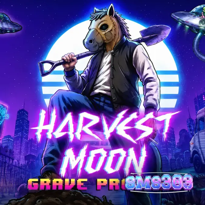 Tampilan visual slot Harvest Moon Grave Profits dengan tema laboratorium horor
